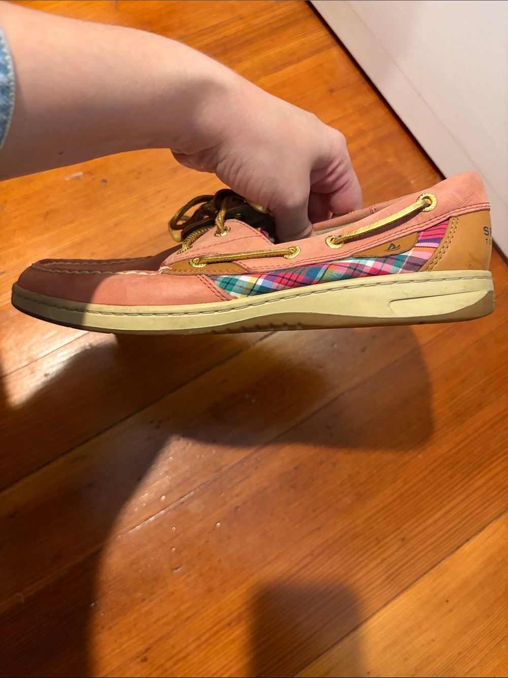 Sperry Pink Plaid Leather Boat Shoes - Picture 4 of 7